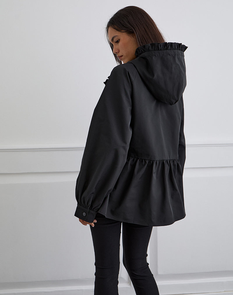 Malcari Peplum Nylon Jacket in Black