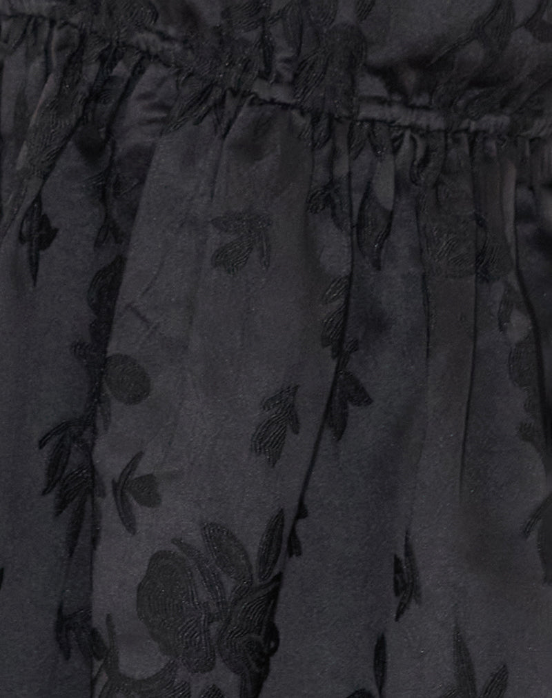 Malea Peplum Top in Black Satin Jacquard