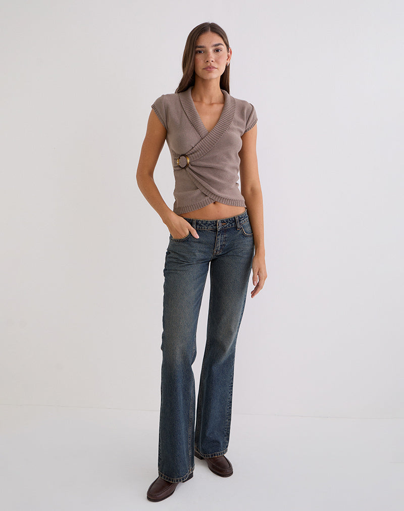Malya Top with Buckle in Knit Taupe