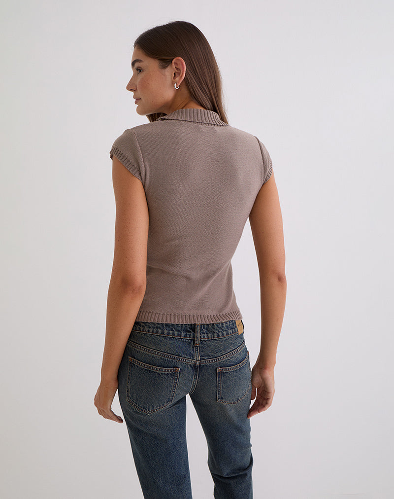 Malya Top with Buckle in Knit Taupe
