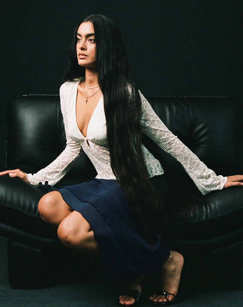 Marella Midi Skirt in Chiffon Blue Graphite