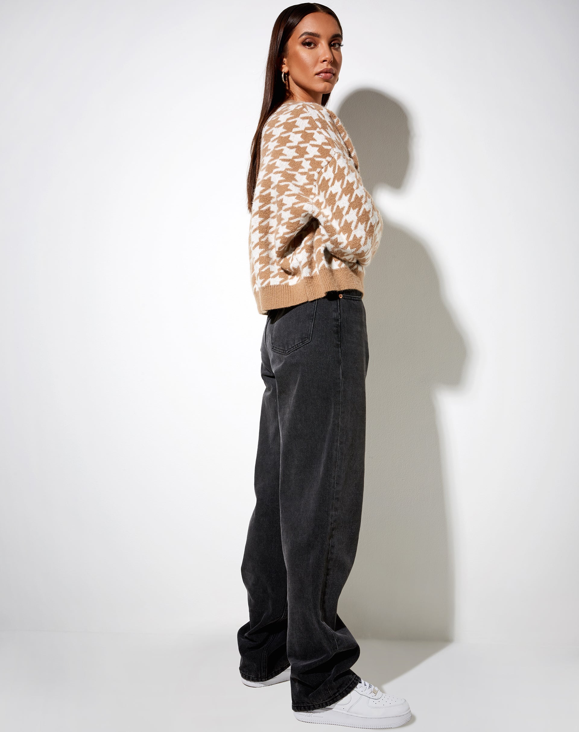 Margo Jumper in Knit Houndstooth Brown