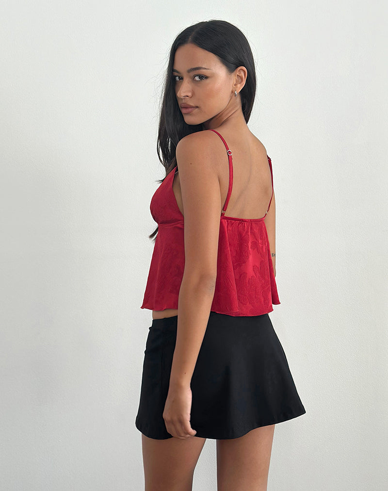Marinda Top in Satin Jacquard Burgundy