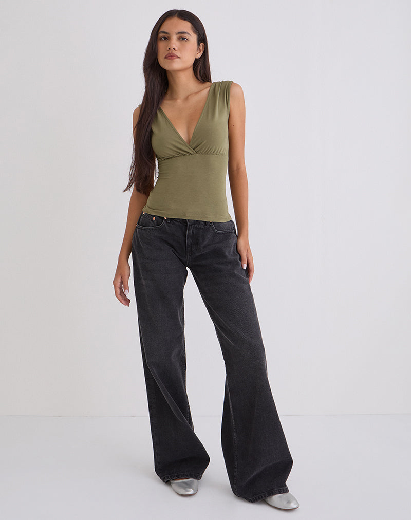 Marti V-Neck Top in Jersey Khaki