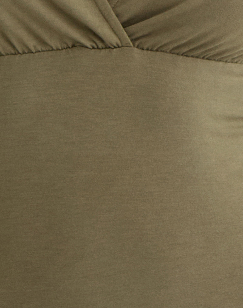 Marti V-Neck Top in Jersey Khaki