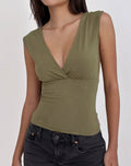 Marti V-Neck Top in Jersey Khaki