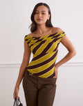 Maurisia Off Shoulder Top in Retro Stripe Yellow
