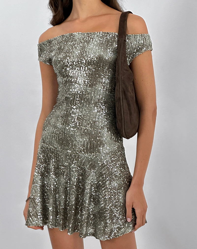 Meden Mini Dress in Sequin Green Grey
