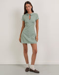 Medora Keyhole Mini Dress in Teal Check