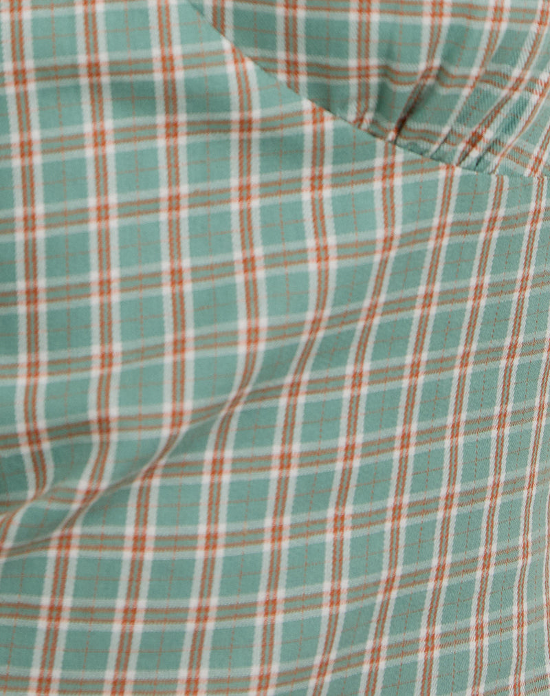 Medora Keyhole Mini Dress in Teal Check