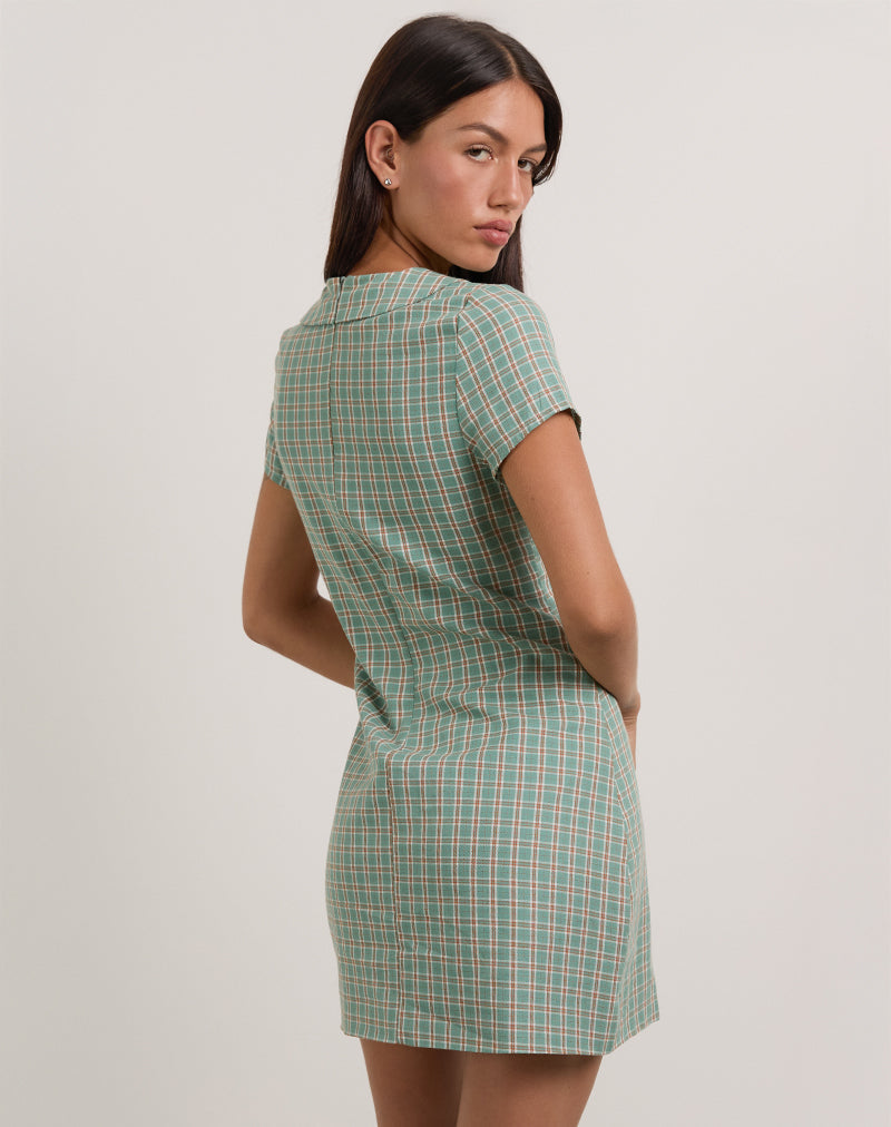 Medora Keyhole Mini Dress in Teal Check