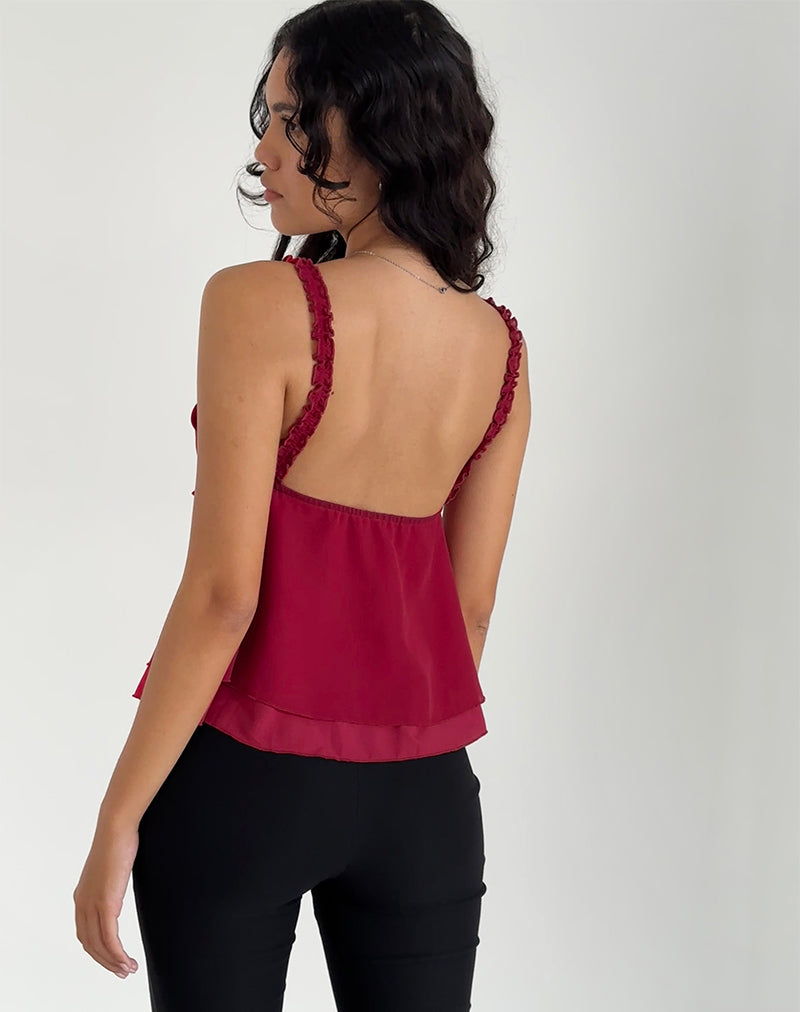 Melinda Frill Cami Top in Chiffon Deep Red