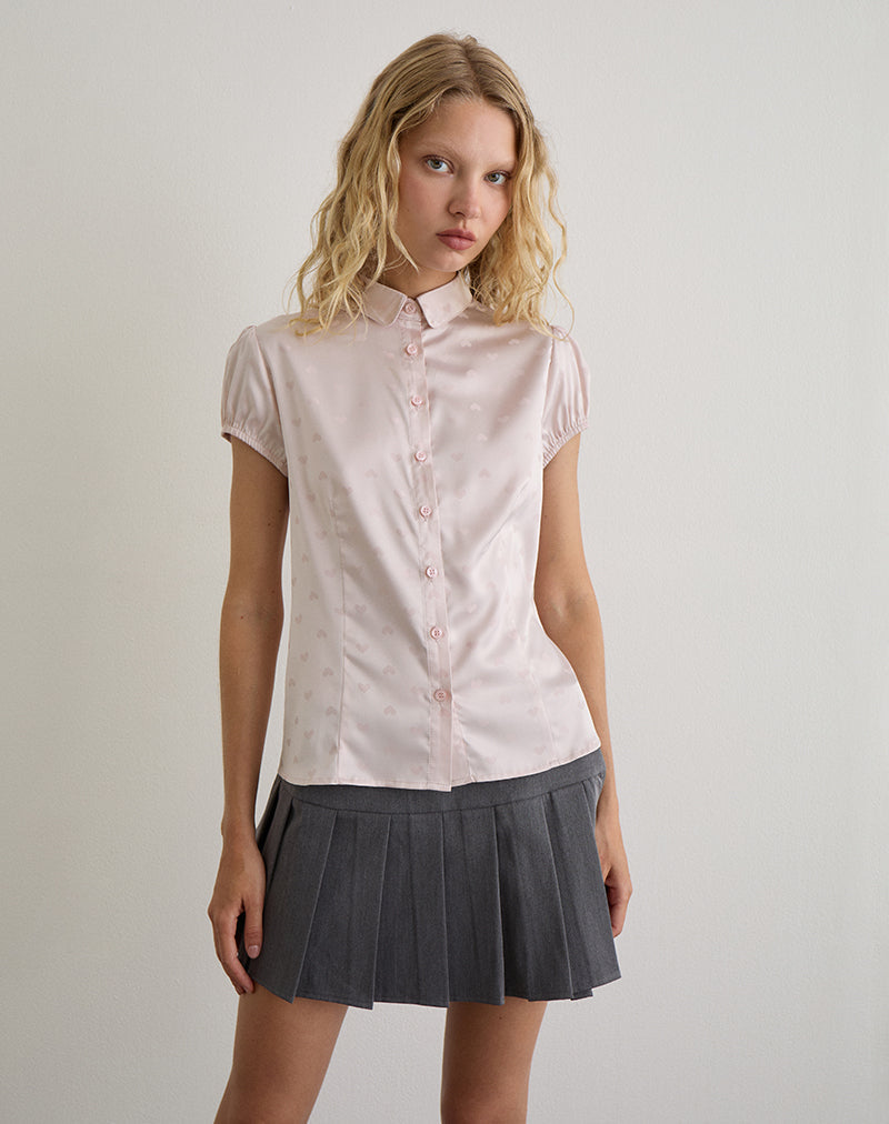 Meline Blouse in Satin Jacquard Pink