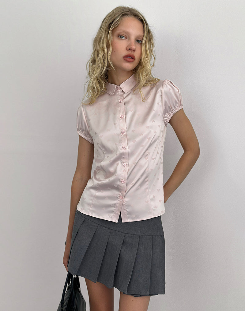 Meline Blouse in Satin Jacquard Pink