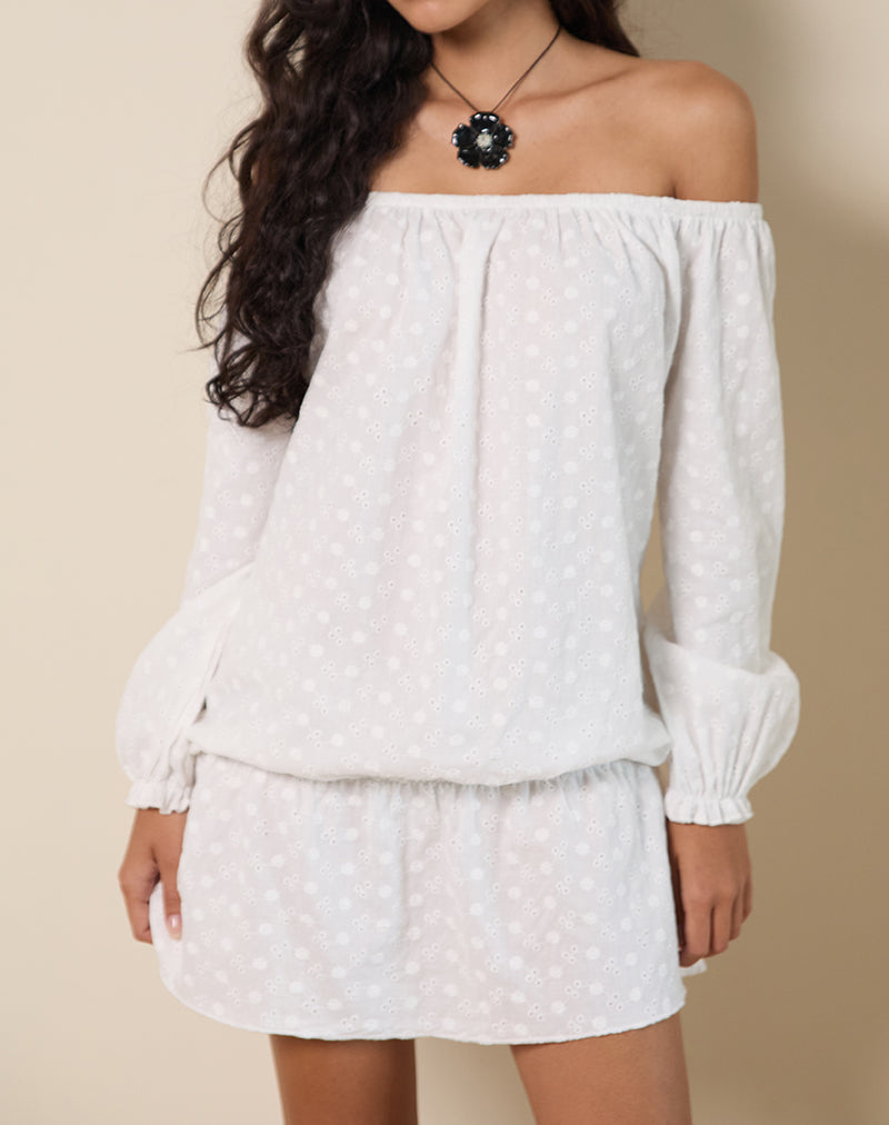 Melisandre Mini Dress in Broderie Ivory