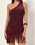 Meloka Asymmetric Fringe Mini Dress in Berry