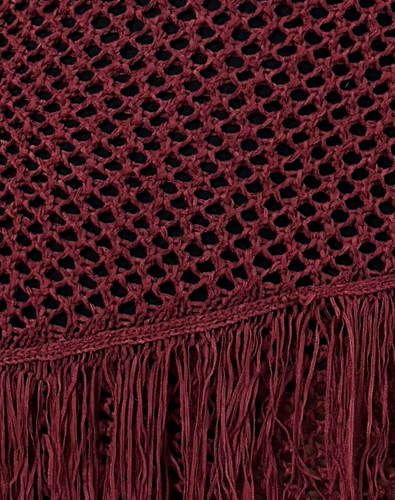 Meloka Asymmetric Fringe Mini Dress in Berry