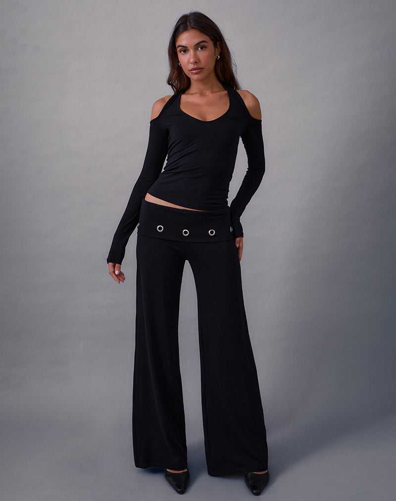 Travis Foldover Trouser in Black with Eyelets