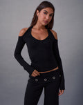 Melton Long Sleeve Halter Top in Rayon Jersey Black