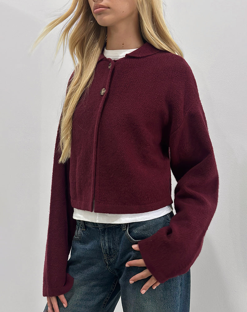 Merril Collared Cardigan in Knit Wine