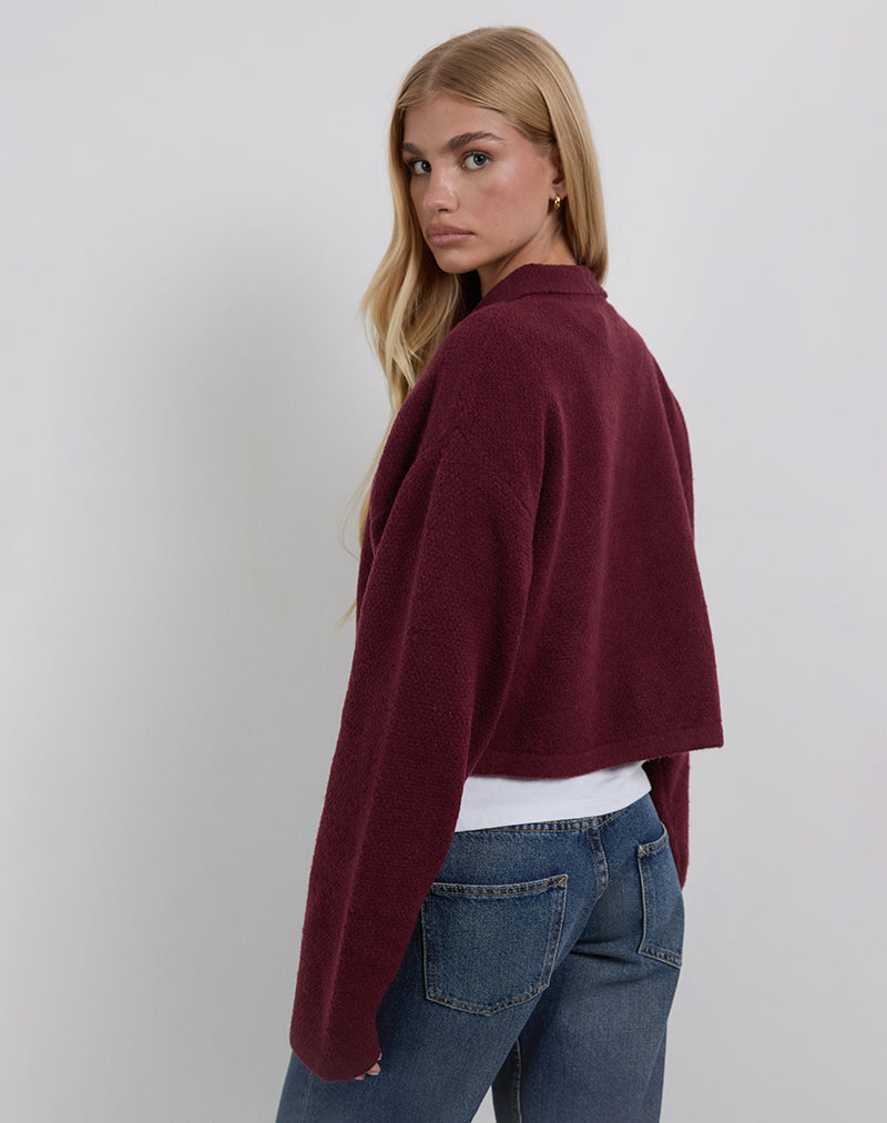 Merril Collared Cardigan in Knit Wine