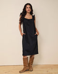 Merrily Smock Midi Dress in Poplin Black
