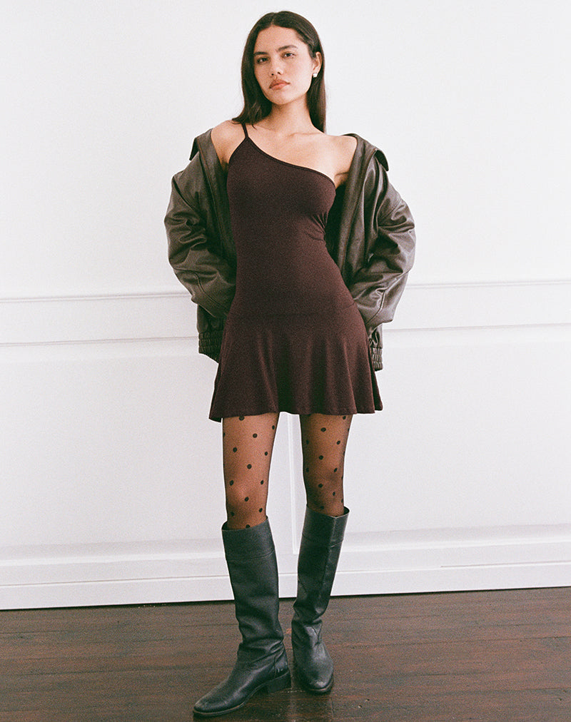 Messac Asymmetric Dress in Rayon Jersey Bitter Chocolate
