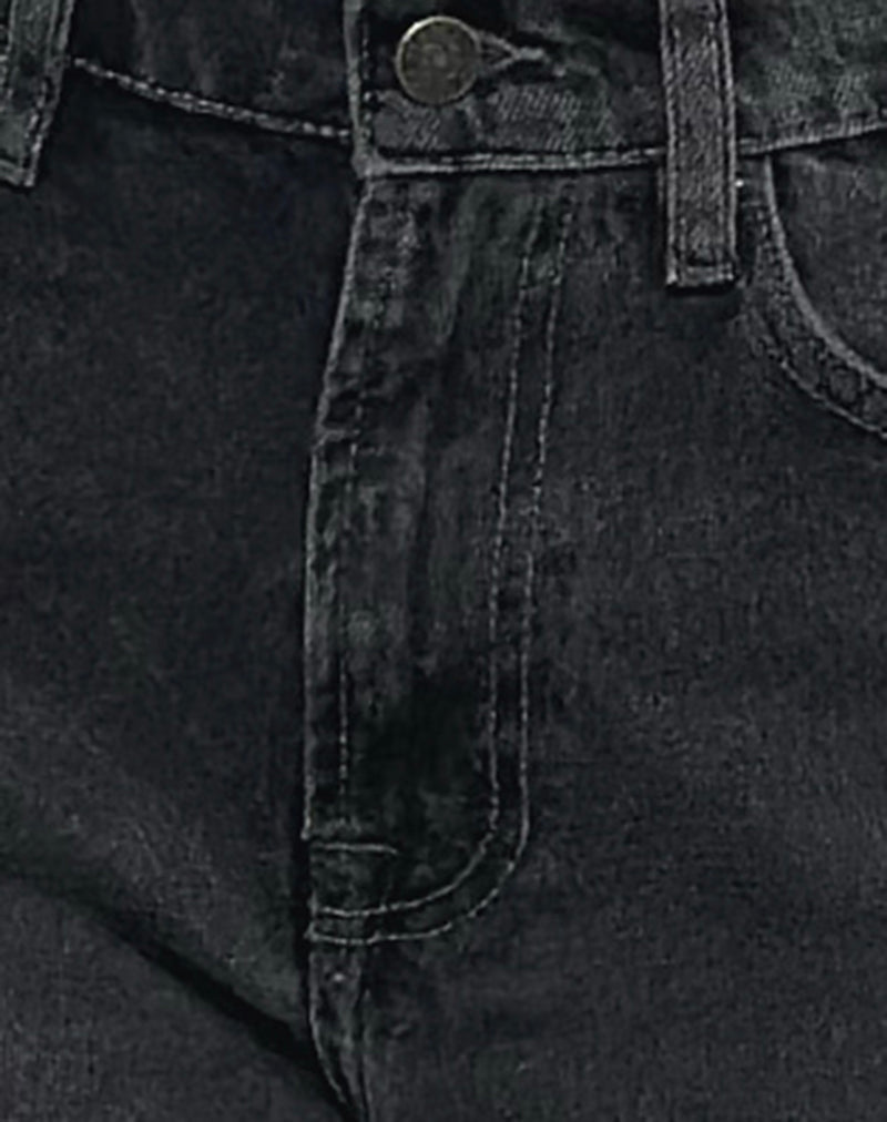 Mid Rise Turn Up Straight Jeans in Washed Black Grey