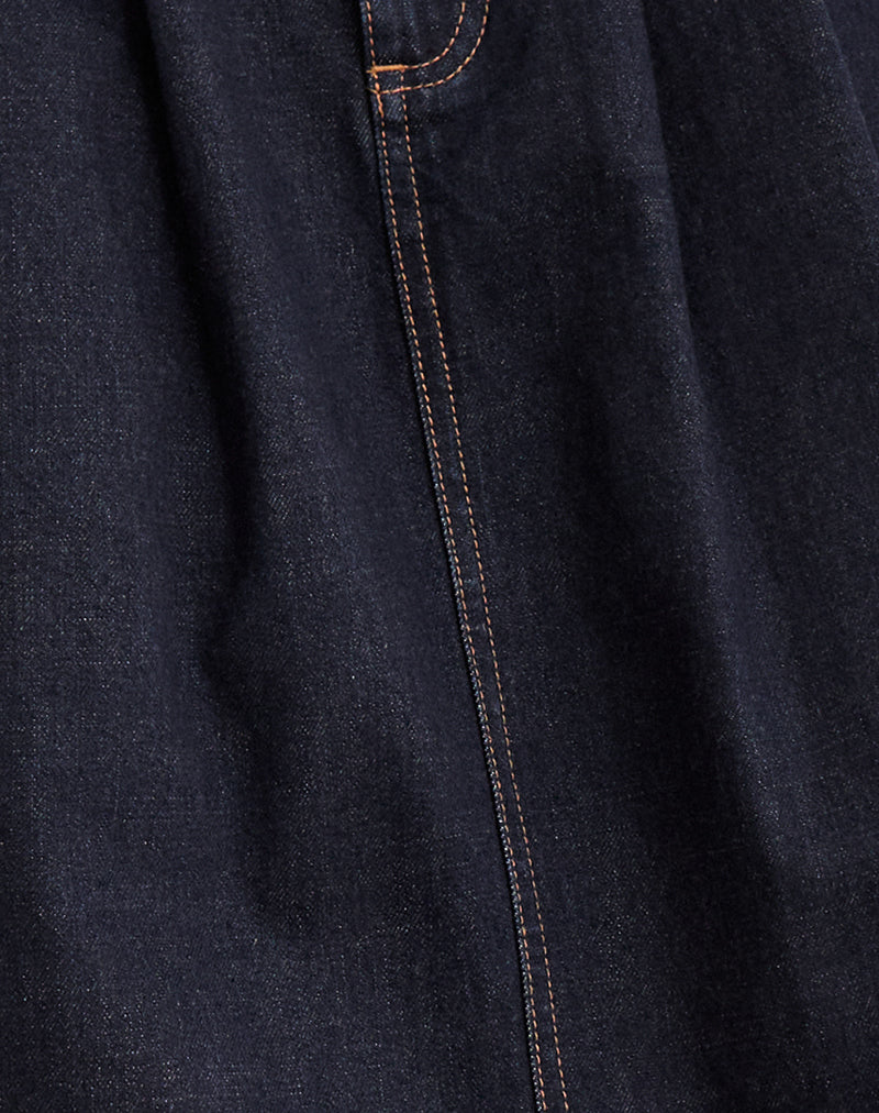Pleated Midi Denim Skirt in Indigo