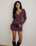 Mihiro Plunge Mini Dress in Cupro Deep Purple