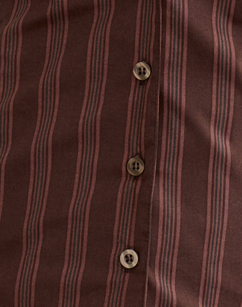 Mikanu Button Down Blouse in Stripe Brown