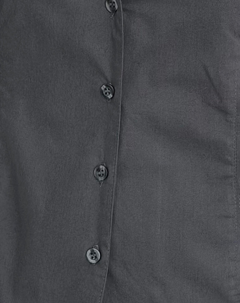 Mikanu Button Down Halterneck Blouse in Charcoal Grey