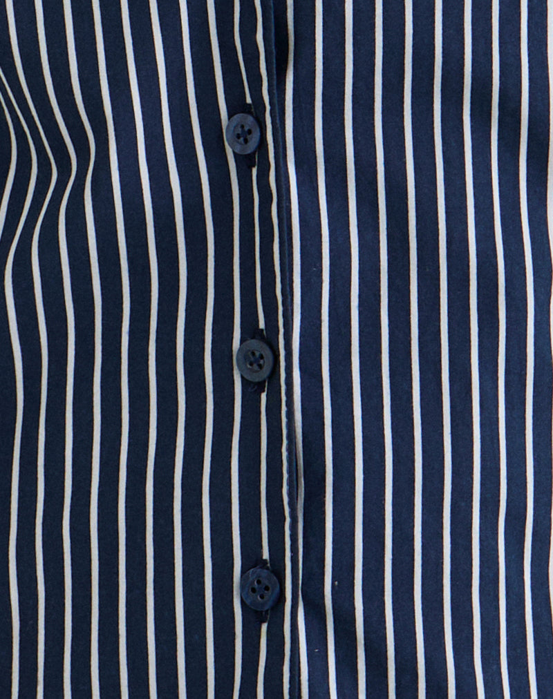 Mikanu Halterneck Blouse in Pinstripe Navy