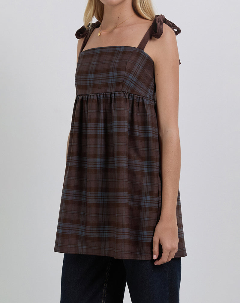 Mikayla Mini Dress in Burgundy and Blue Check