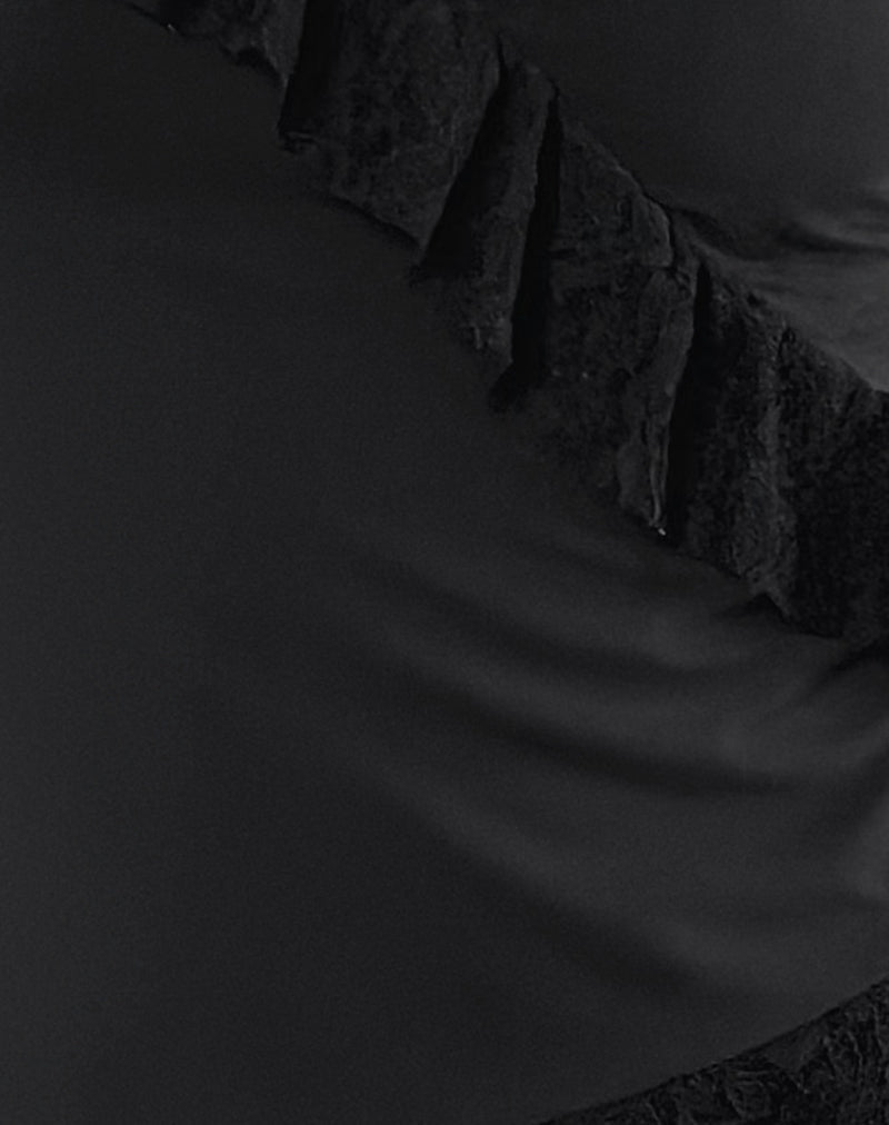 Milova Cami Top in Black with Lace Frill Trim