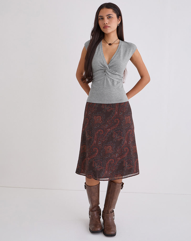 Suriela Midi Skirt in Chiffon Royal Paisley Burgundy