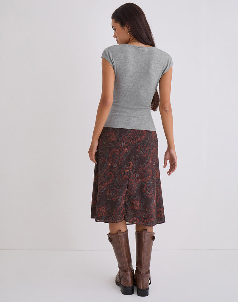 Suriela Midi Skirt in Chiffon Royal Paisley Burgundy