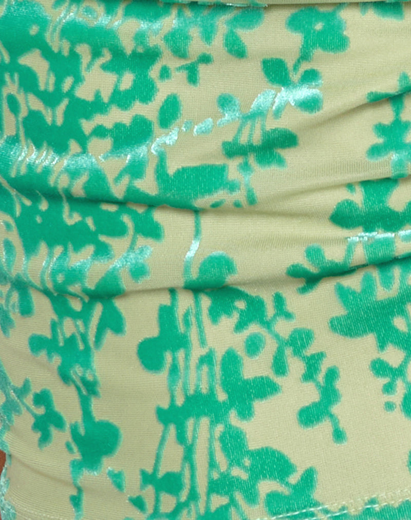 Minova Cowl Neck Top in Floral Flock Green and Blue