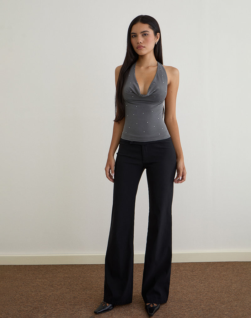 Minova Cowl Neck Top in Cupro Diamante Dark Grey