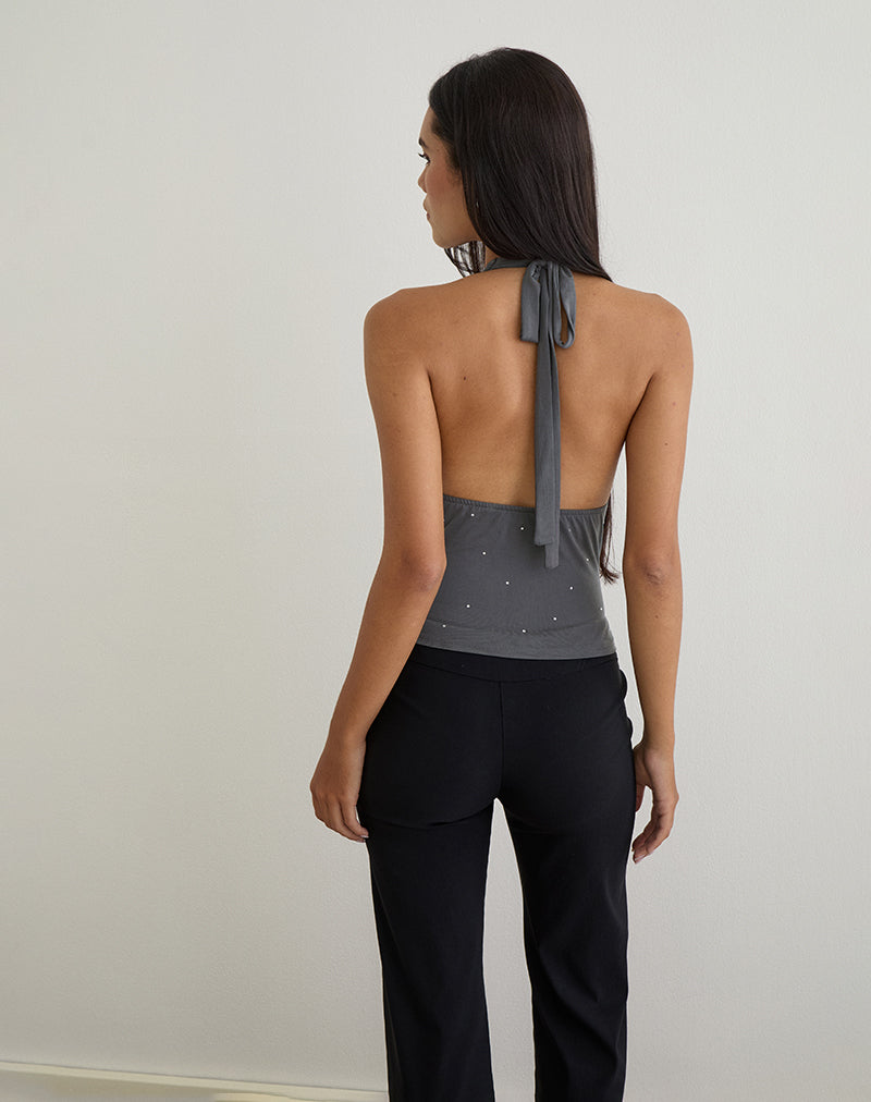 Minova Cowl Neck Top in Cupro Diamante Dark Grey