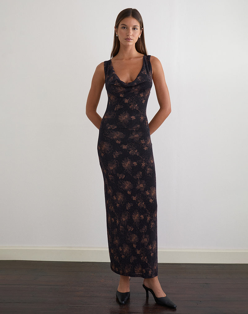 Minso Maxi Dress in Black with Bronze Shimmer