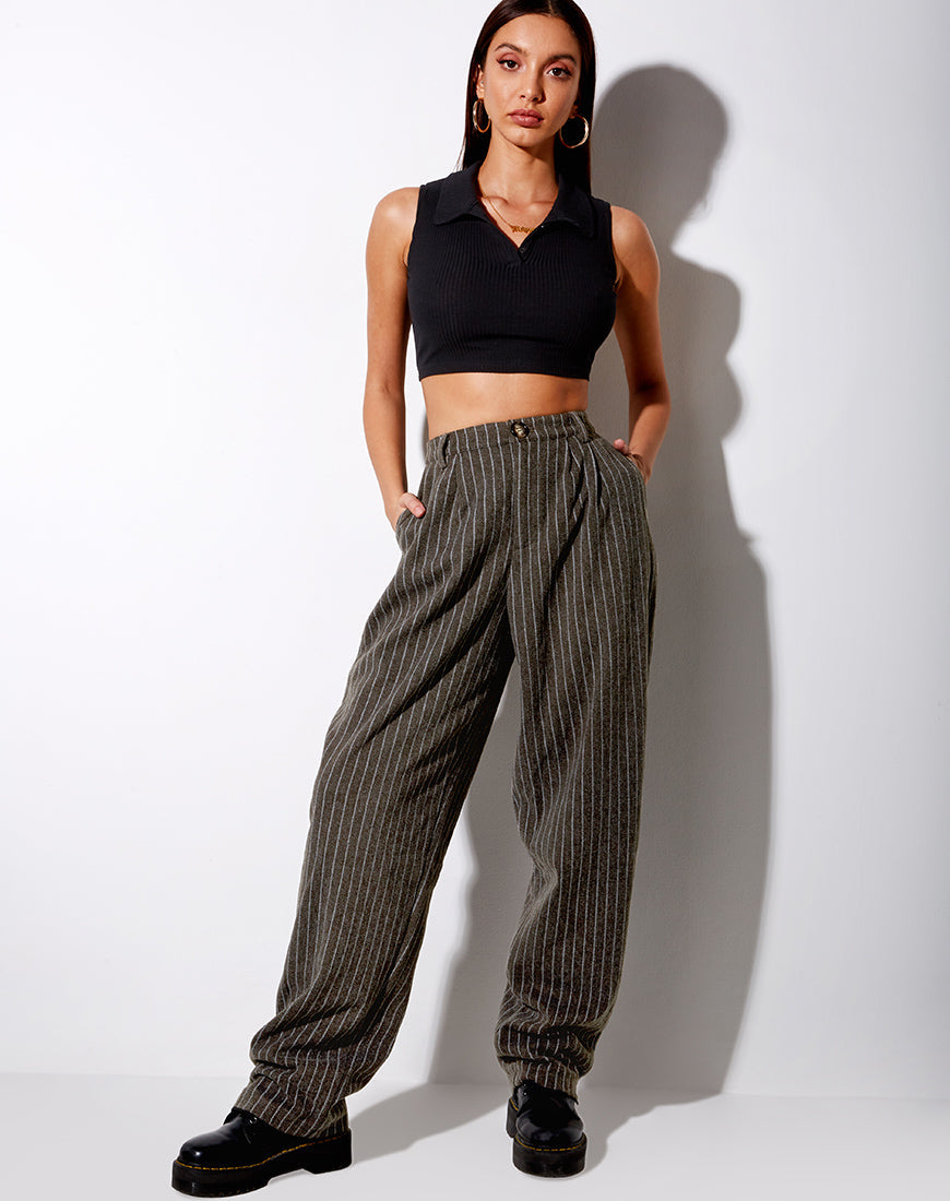 Misha Wide Leg Trouser in Pinstripe Charcoal
