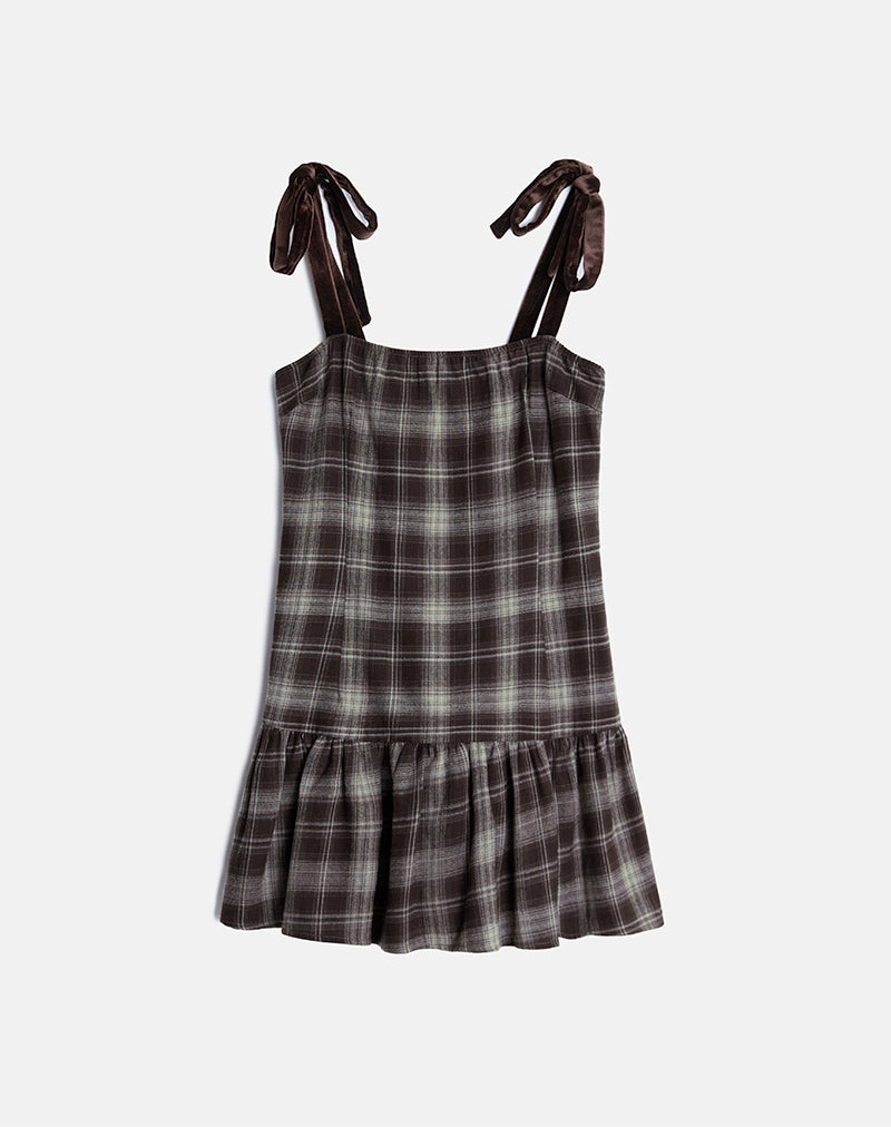 Miyori Square Neck Mini Dress in Grey Check