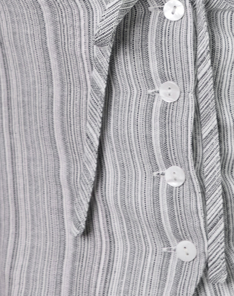 Miyuki Tie Front Halterneck Top in Woven Stripe Grey