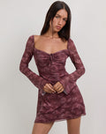 Modena Long Sleeve Mini Dress in Tonal Paisley Plum