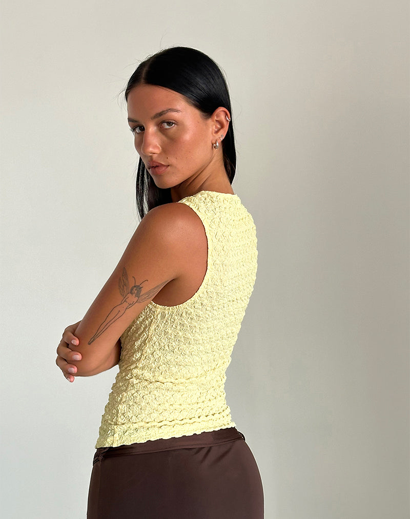 Mohala Top in Bubble Knit Soft Yellow