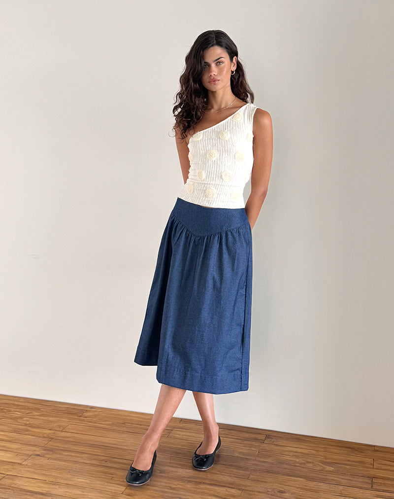 Moira One Shoulder Top in Textured Rose Ivory