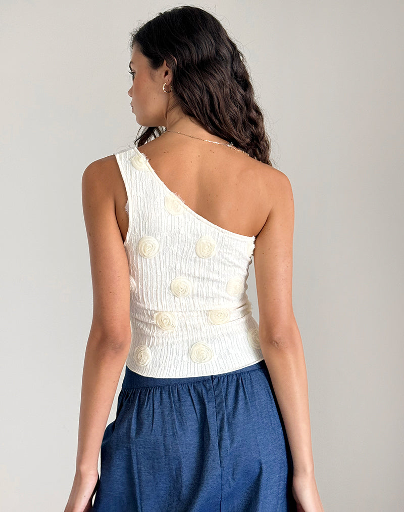 Moira One Shoulder Top in Textured Rose Ivory