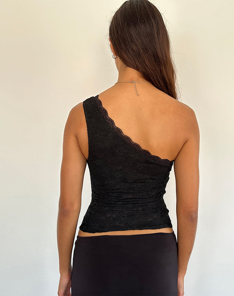 Moira One Shoulder Lace Top in Black