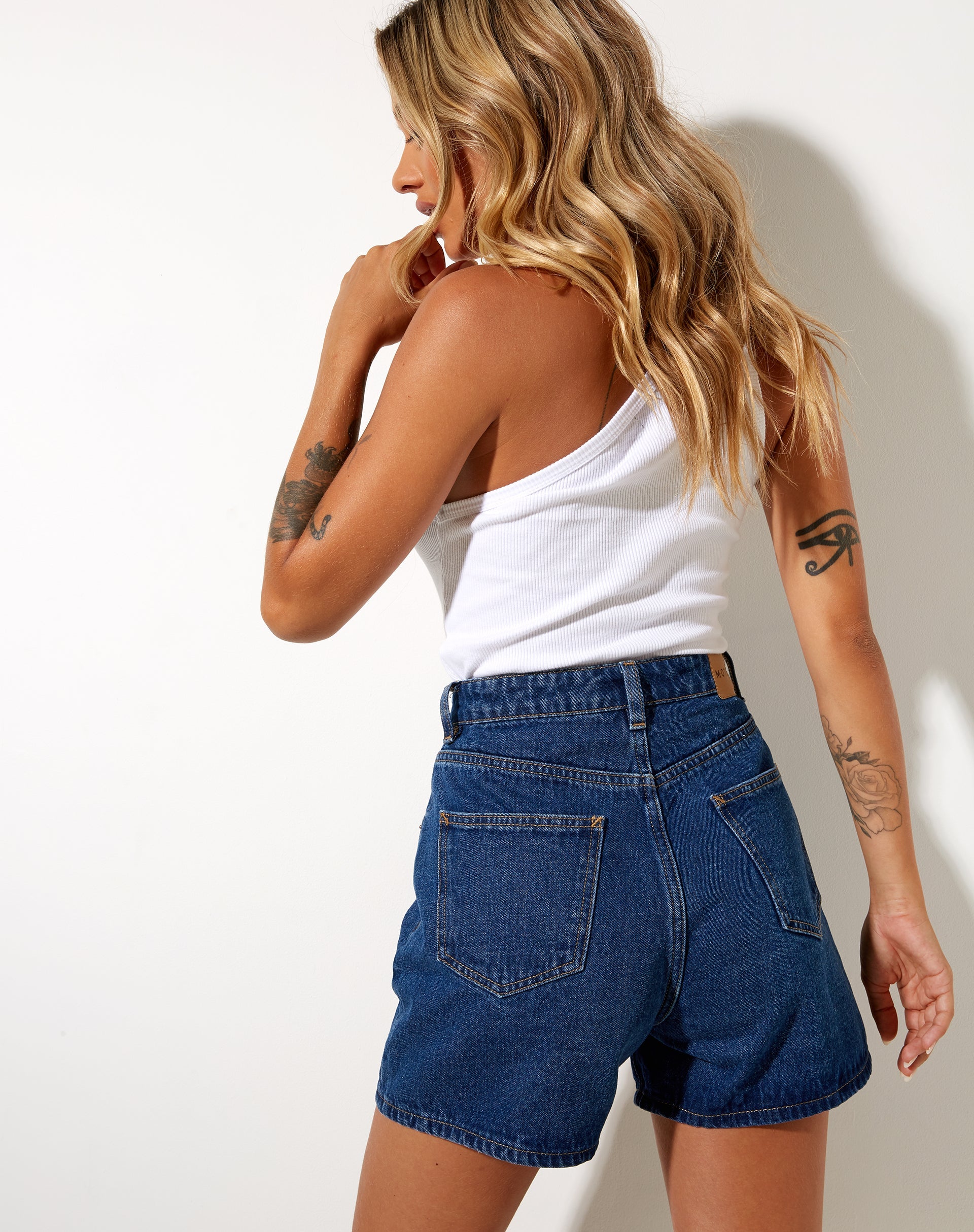 Mom Denim Short in Classic Blue